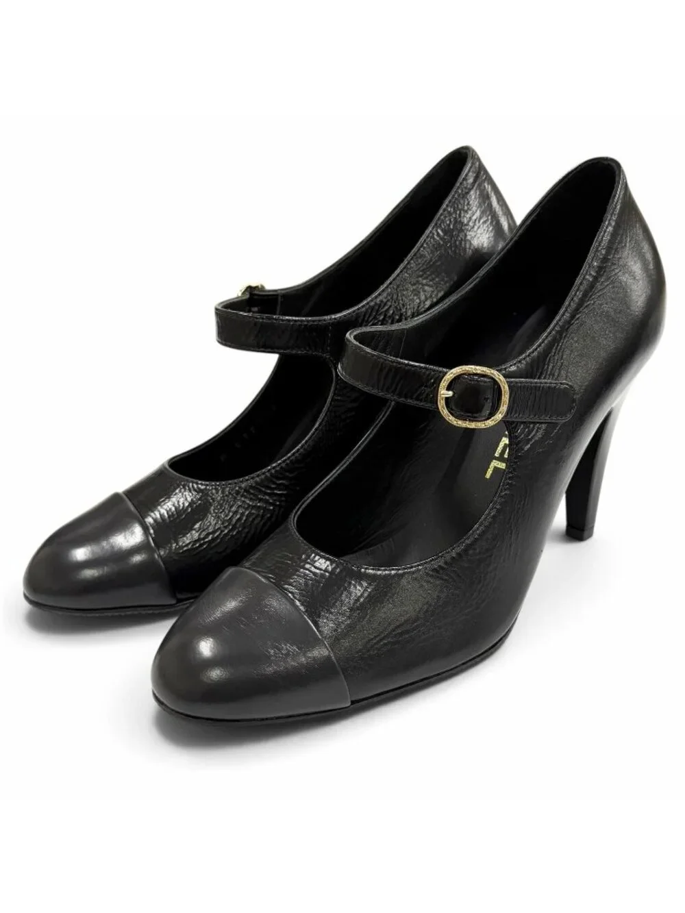 Chanel CC Logo Belt Design Leather Pumps Black Heel